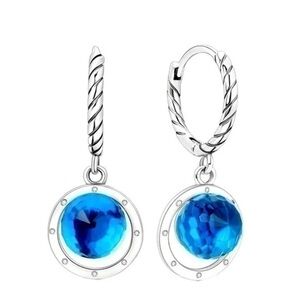Women’s 925 Sterling Silver Hypoallergenic Earrings With Sea Blue Zirconia - New